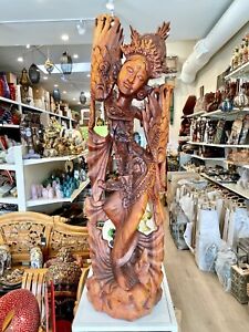Saraswati Statue Solid Wood Carved Sculpture 40 Bali Indonesia Zenda Imports