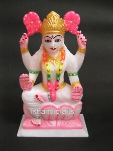 11 Inches Hand Painted Work Table Master Piece For Home Marble Maa Laxmi Statue