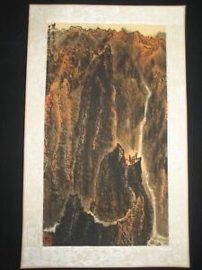 Old Chinese Antique Painting Scroll Landscape On Rice Paper By Li Keran 