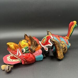 Vintage Chinese Wooden Dragon Hand Puppet Foo Dog New Year Wood Carved