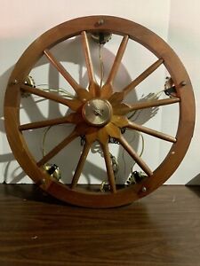 Vintage Wagon Wheel Ceiling 6 Light Fixture 30 Chandelier Copper Bronze Wood