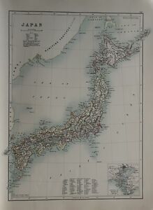 1897 Japan Original Antique Map By A C Black