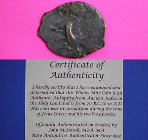 Jesus Christ Era Widow S Mite Coin 70 Bc To 10 Ad Israel Judea Artifact Coa 06