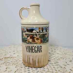 Vintage Czechoslovakia Cow Scene Vinegar Jar Jug Cannister Rustic Farmhouse