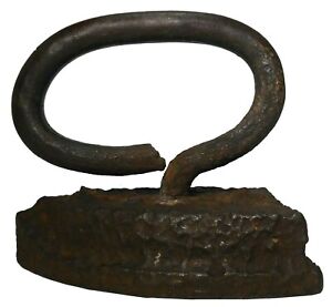 Mid 19th C American Antique Heavy Textured Cast Iron Early Sad Iron W Rod Handle