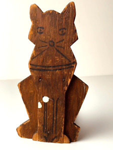 Antique Wooden Kitty Cat Door Stop Primitive Handmade Folk Art Vintage