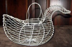 Vintage Egg Holder Wire Basket Hen Chicken Duck Goose Bird Metal W Handles