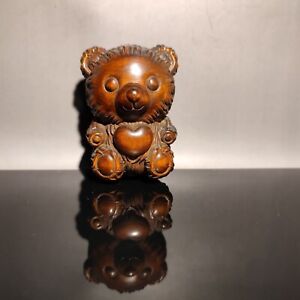 Chinese Boxwood Carving Wooden Decor Bear Small Gift Car Room Child Girl Purse