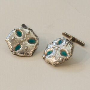 Liberty And Co Birmingham Sterling Silver And Turquoise Sand Dollar Cufflinks