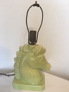 Mid Century Green Ceramic Horse Head Lamp