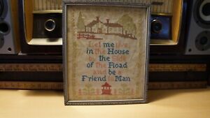 Lovely 1920 S Framed Cross Stitch Linen Sampler With Friendship Motto Nice 