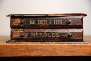 Vintage Jas Smith Sons Sewing Needle Spool Cabinet Display Wood Apothecary Box