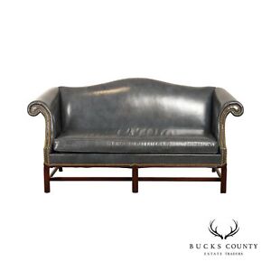 Hickory Chair Co Chippendale Style Camelback Leather Sofa