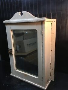 Antique Primitive Rustic Farm Hand Made Wood Medicine Cabinet W Mirror White