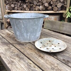 Old Vintage 10 Tall Galvanised Metal Bucket Planter Holes Drilled To Base