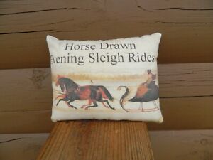 Primitive Vintage Horse Drawn Sleigh Pillow Farmhouse Pillow Cupboard Tuck