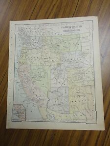 Nice Color Map Of The Pacific States Terr Printed 1896 By American Book Co 