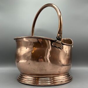 Antique Vintage Copper Coal Scuttle Bucket Log Bin Helmet Military Broad Arrow