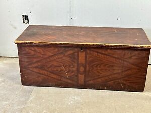 1830s Seeing Eye Dovetailed Paint Decorated Blanket Chest Red Small Primitive