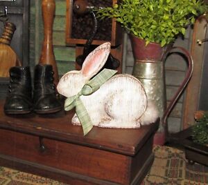 Primitive Antique Vtg Style Country Farmhouse Easter Sitting Shelf Bunny Rabbit