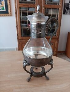 Vintage Glass Silver Plated Coffee Tea Carafe Warmer Stand Vintage Carafe