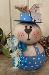 Handmade Folk Art Easter Rabbit Bunny Primitive Blue Polkadot Boy Doll
