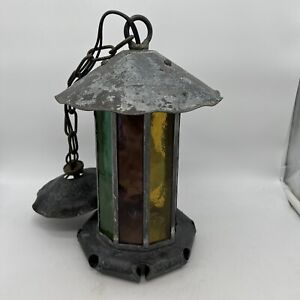 Antique Slag Glass Iarts And Crafts Style Hanging Light Fixture Lamp
