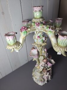 19th Century German Plaue Porcelain Figural Angels And Floral 17 Inches