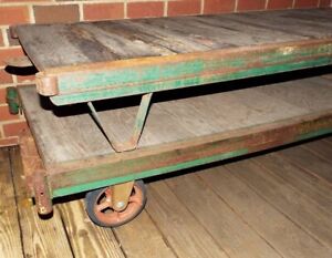 Anitque Industrial Factory Warehouse Railroad Cart Coffee Table By Fairbanks