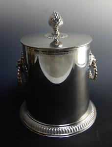 Alpa Dur Spain Silverplate Covered Glass Lined Ice Bucket W Lion S Head Handles