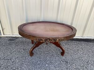 Victorian Mahogany Carved Oval Marble Top Coffee Table