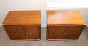 Vintage Accolade Pair 2 Drawer Night Chests Drexel Heritage Campaign Style