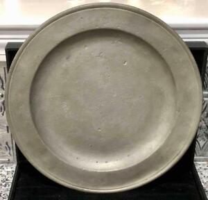 Antique English Pewter Charger 13 5 8 Worn Marks C 1800