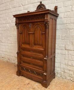Arrives July 2024 Antique French Gothic Revival Walnut Wood Secretary Desk