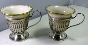 Set Of 2 Early Wallace Sterling Silver Open Work Expresso Demitasse Cups