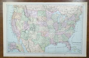 Vintage 1901 United States Of America Map 22 X14 Old Antique Original Usa Dc