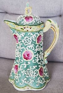 Antique Moriage Nippon Hand Painted Teapot Coffee Chocolate Tea Pot Cabbage Rose