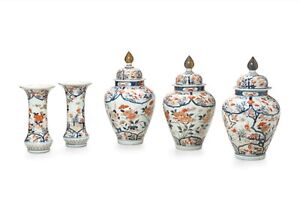 Imari Hizen Ware Edo Period Porcelain 5 Piece Garniture Vases