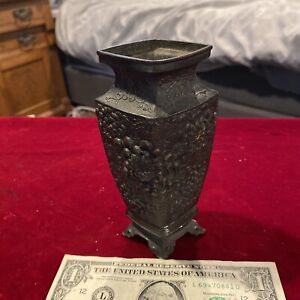 Antique Asian Bronze Vase Floral Decoration Japanese Chinese 6 Inch