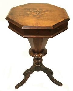 C 1840 60s Continental Walnut Trumpet Sewing Table With Inlay Very Rare