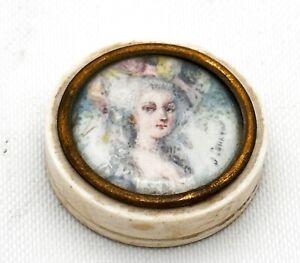 Antique Hand Painted Portrait Miniature Lady Dower Patch Box C 1800