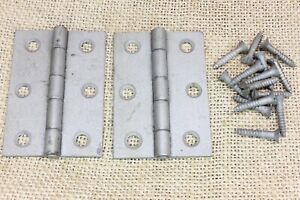 2 Old Door Hinges 2 1 2 X 1 3 4 Vintage Galvanized Butts Nos Stanley Usa Made 
