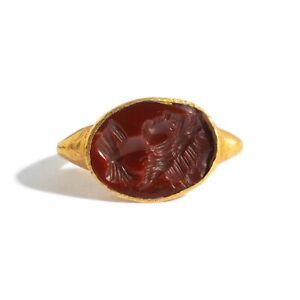 Ancient Greek Gold Ring With Carnelian Intaglio God Helios 1st Cent B C 