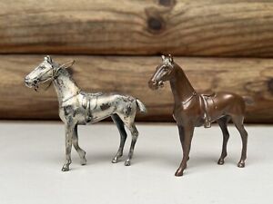 Lot 2 Silver Plate Brown Horse Figurines Jennings Bros 3 Jb Saddle Equestrian