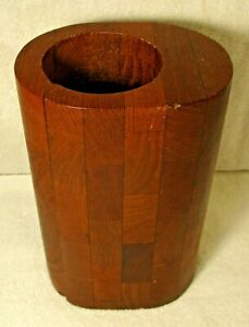 Vintage Siamese Brown Staved Teak Vase Atapco Danish Modern