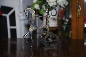 Vintage Mid Century Weinberg Style Etruscan Brass Greek Horse Chariot Sculpture