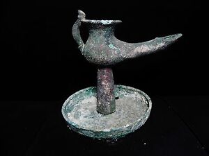 Zurqieh Beautiful Roman Bronze Oil Lamp With Plate 100 200 A D