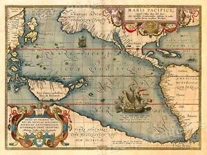 Map Of The Pacific Ocean With America 1589 Vintage Style Old World Map 20x28