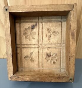 Antique Square Wooden Butter Mold Press Stamp W 4 Patterns Dovetailed 2 Hooks
