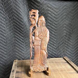 Vintage Chinese Wisdom Figure Beautifully Hand Carved Wood Antique